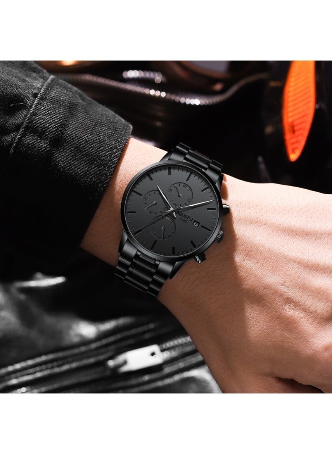 نيبوسي NIBOSI ساعات الرجال التناظرية الحد الأدنى الرقم الأسود ساعات للرجال الأعمال كرونوغراف العسكرية العادية ساعات المعصم الفولاذ المقاوم للصدأ حزام تاريخ - Image 5